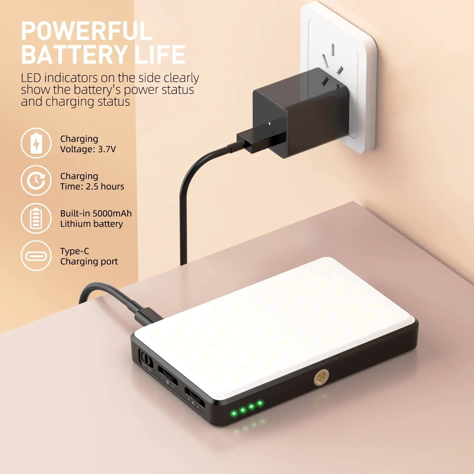 ST-120 LED Video Light Fill Light Rechargeable 3000 MAh CRI95 Portable Mini Selfie Light 2500-9000K Ajusted 3 Light Modes