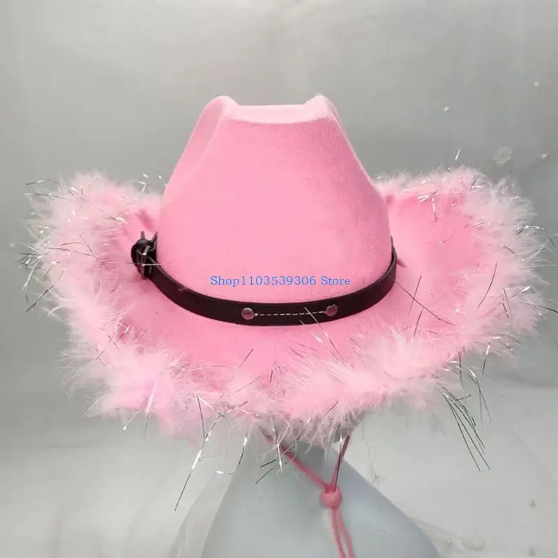 400A Shinning Tinsel Decors Cowgirls Hat for Women Men Thick Cowboy Casual Hat
