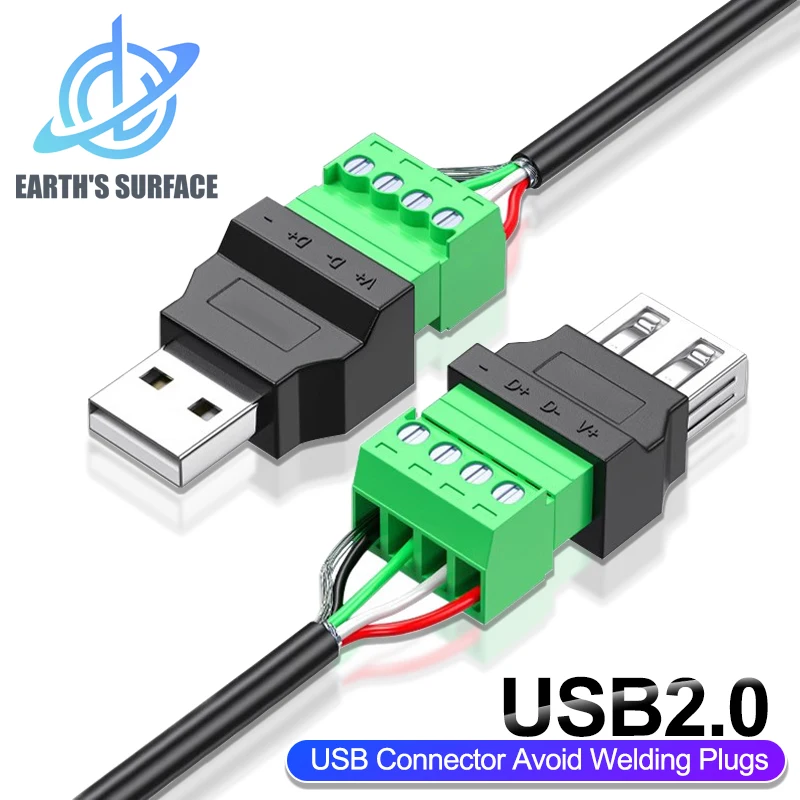 

USB2.0 Connector Avoid Welding Plugs Type A Adapter Connector Jack USB Type A 4-Pin Male/Female Plug 4 Pin Screw Terminal Plug