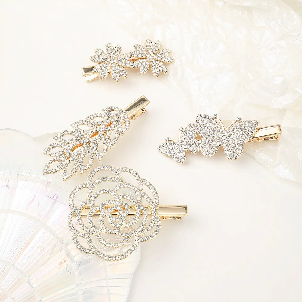 Women Shiny Crystal Hair Clips Fashion Metal Barrettes Hollow Out Flower Leaf Star Hairpins Simple Bobby Pin Duck Clips Headwear