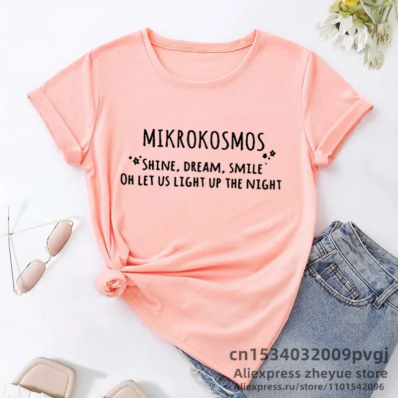 Women Fashion Kpop Mikrokosmos T-Shirt Casual Summer Short Sleeve Letter Printed Korean Fashion Map of The Soul T Shirt