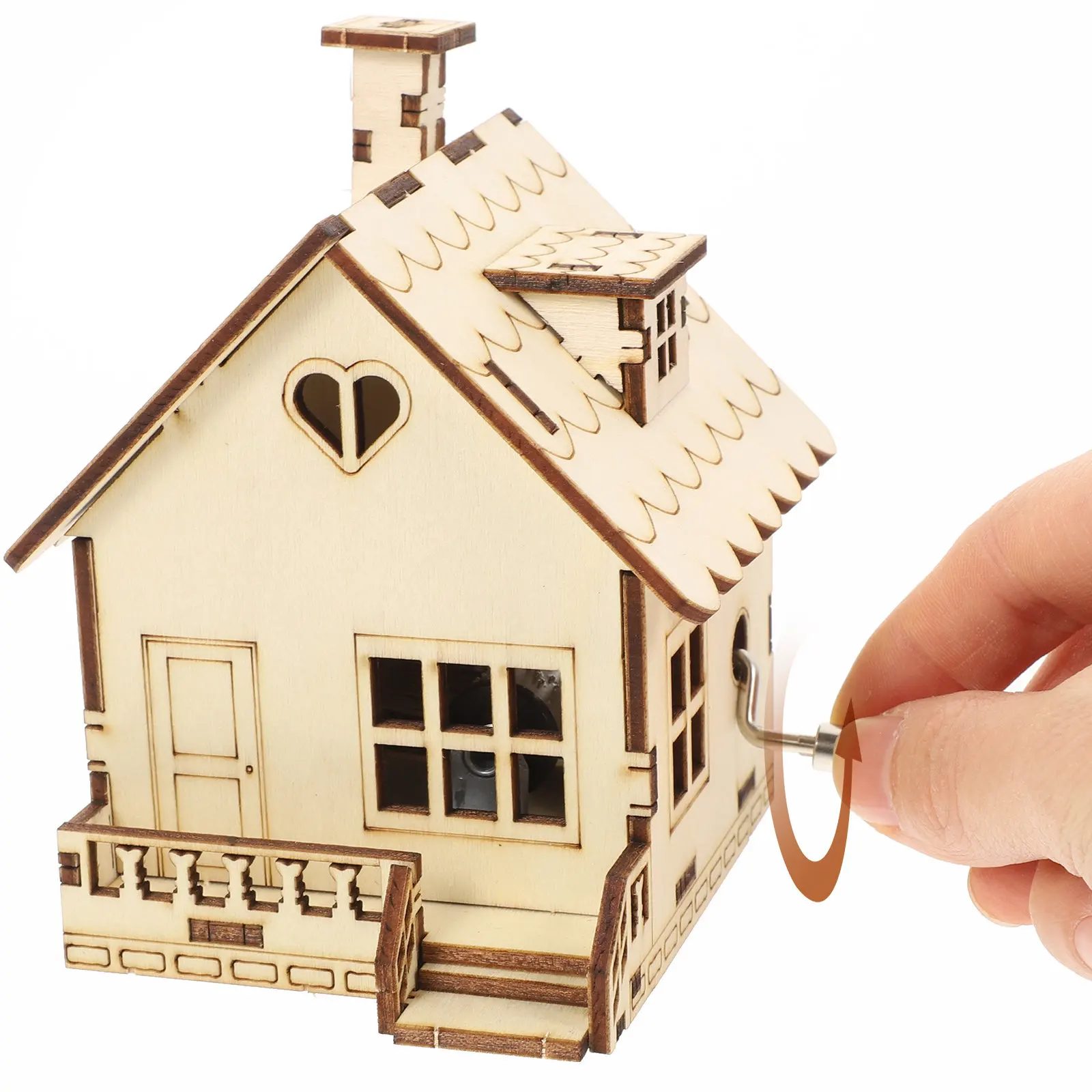 

Hand Shake Wooden Music Box Exquisite Kid Music Plaything Decorative Home Ornament House Shape Musical Gift Festival Desktop