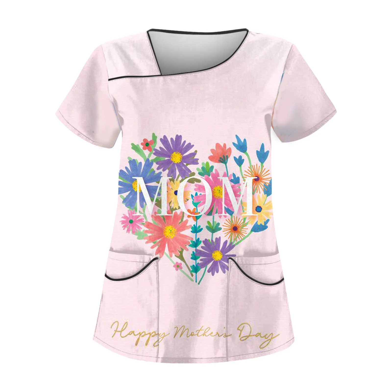 ملابس عمل واقية من جيوب مزدوجة للنساء ، توبات عناية بطباعة جرافيكية ، مقاس كبير ، كلاسيكي ، عيد الأم