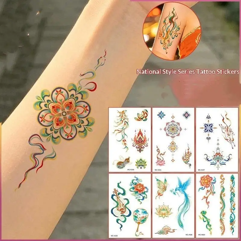 Chinese Style Temporary Tattoo Stickers Waterproof Long Lasting 5 Sheets Non Toxic for Women Men Teens Daily Use