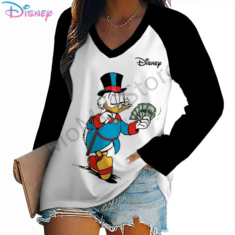 Autumn Disney Donald Duck Women\'s Long Sleeve T-Shirt Kawaii Lovely 2024 Youthful Woman Clothes High Quality Y2k S-3XL New Tops