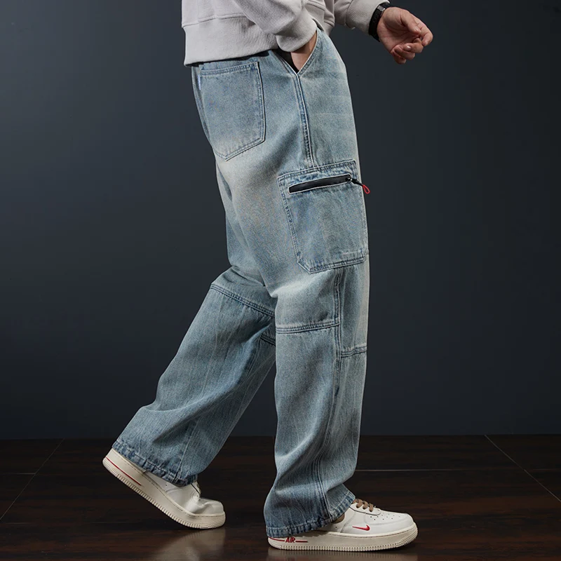 

Loose Straight Leg Workwear Jeans Men's Denim Pants Multiple kets Autumn Winter Long Trousers Faion Urban Sle Cotton 00%