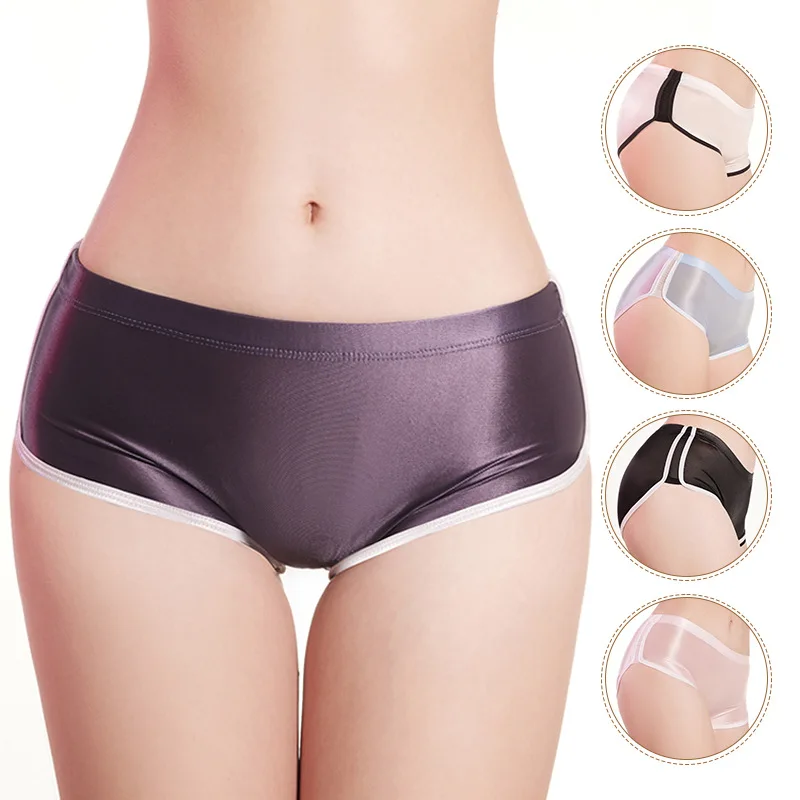 

Glossy Low Waist Women Underwear Shorts Elastic Briefs Underpant Plus Size Boxer Panties