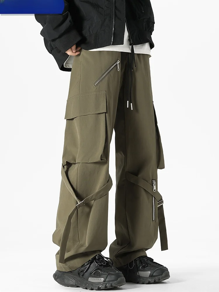 

WASSUP KOI Men's Outdoor Work Trousers Waterproof Windproof Hiking Pants Loose Straight Leg Mid-Low Waist Long Breathable