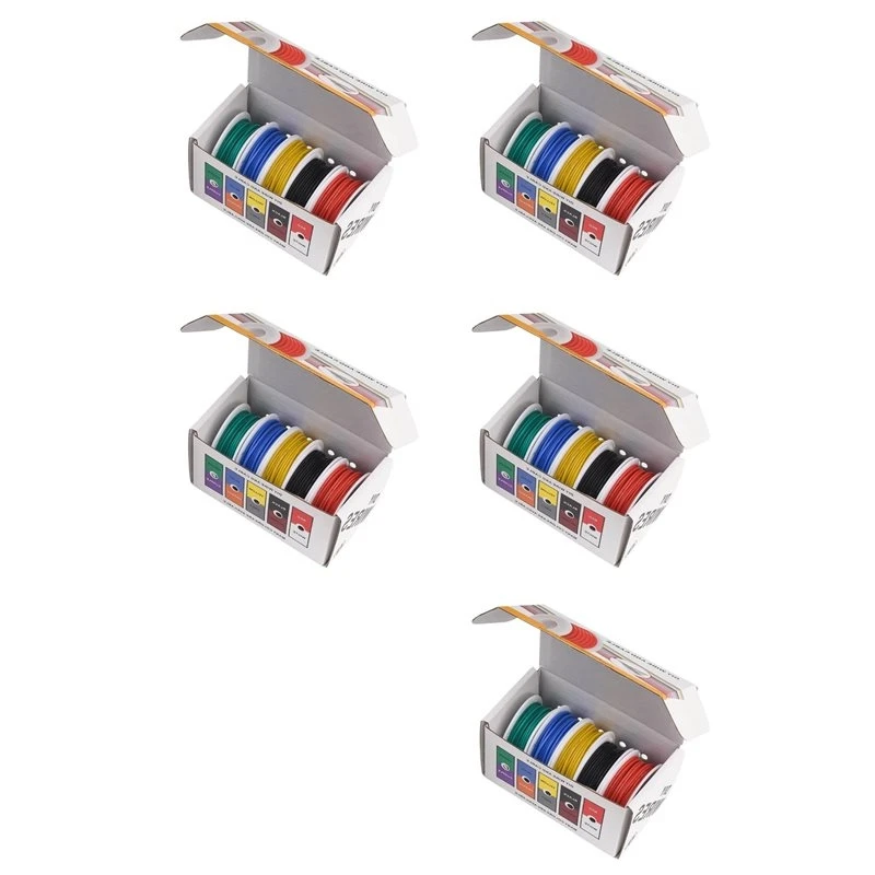 ABHI-25X 22AWG Electric Wire Flexible Silicone Wires 22 Gauge Stranded Tinned Copper Wire 5 Colors 16.4Ft/5M Each