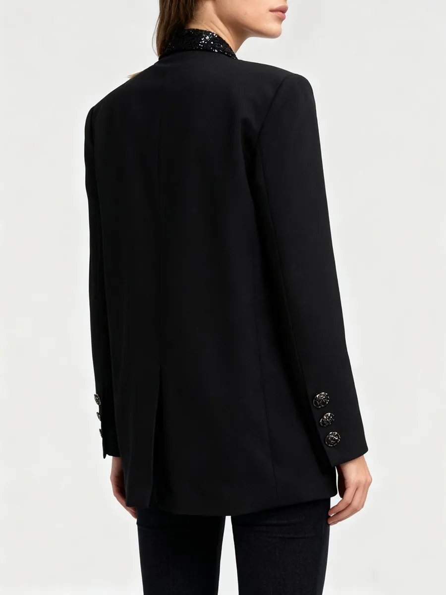 TWOTWINSTYLE الصلبة فضفاضة تقسم ثلاثية الأبعاد زهرة أنيقة بليزرات للنساء التلبيب طويلة الأكمام المرقعة الترتر سترة الموضة الإناث