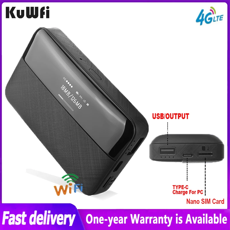 

KuWFi Mobile 4G LTE Router 300mbps Mini Wireless Router Portable Outdoor Wifi Hotspot With Sim Card Slot 6000mAh Power Bank