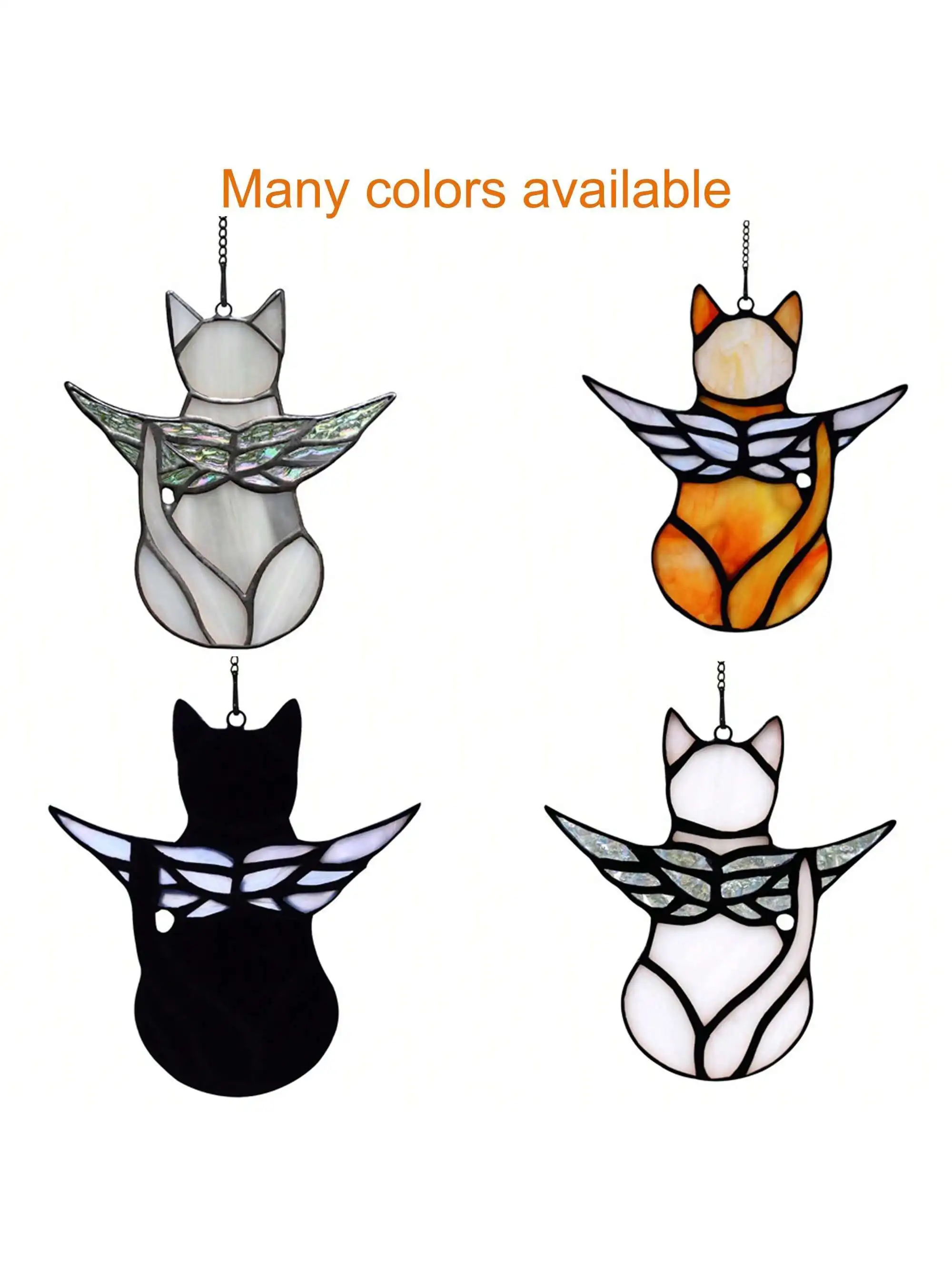 1pc Angel Cat Memorial Gift Colorful Pendant Winged White Cat Dreamcatcher Decoration For Cat Lovers