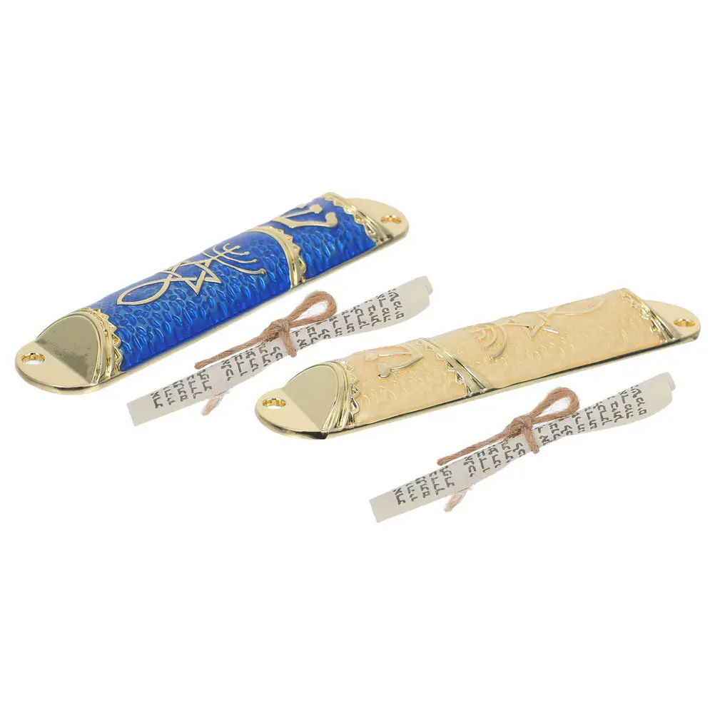 2Sets Judaica Metal Mezuzah Cases Retro Design Door Blessing Plaque Religious Jewish Home Outside Door Decor Metal Mezuzah Case