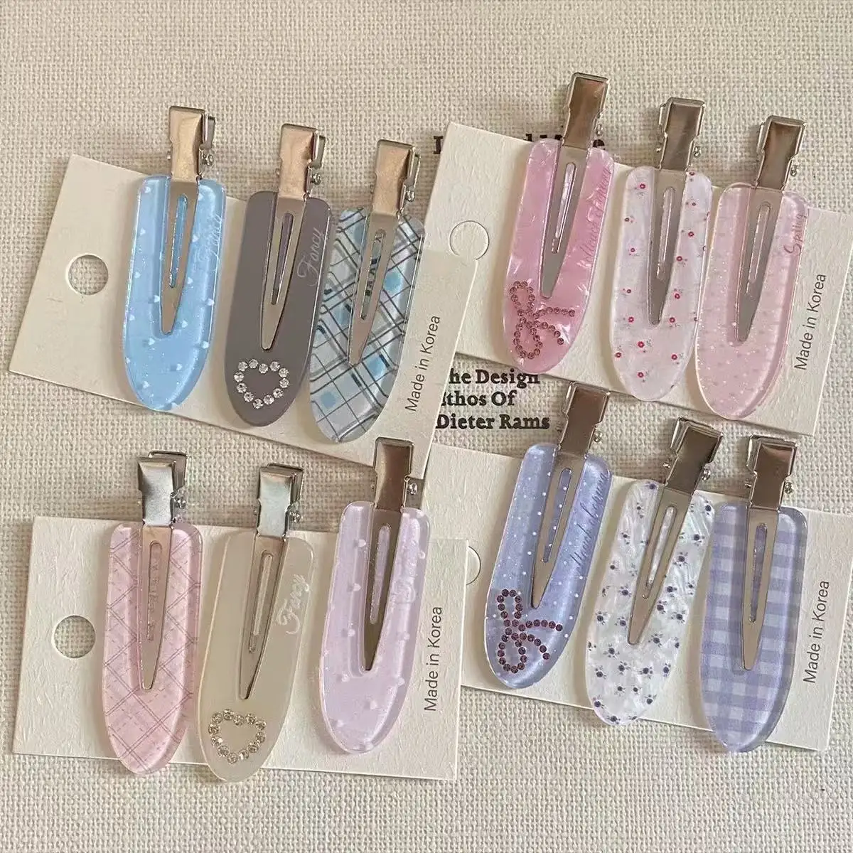 Hair Clips 3 Pack Heart Rhinestone Plaid Seamless Polka Dot Bow Side Bangs Styling Sweet Durable Resin Headwear Hair Bows