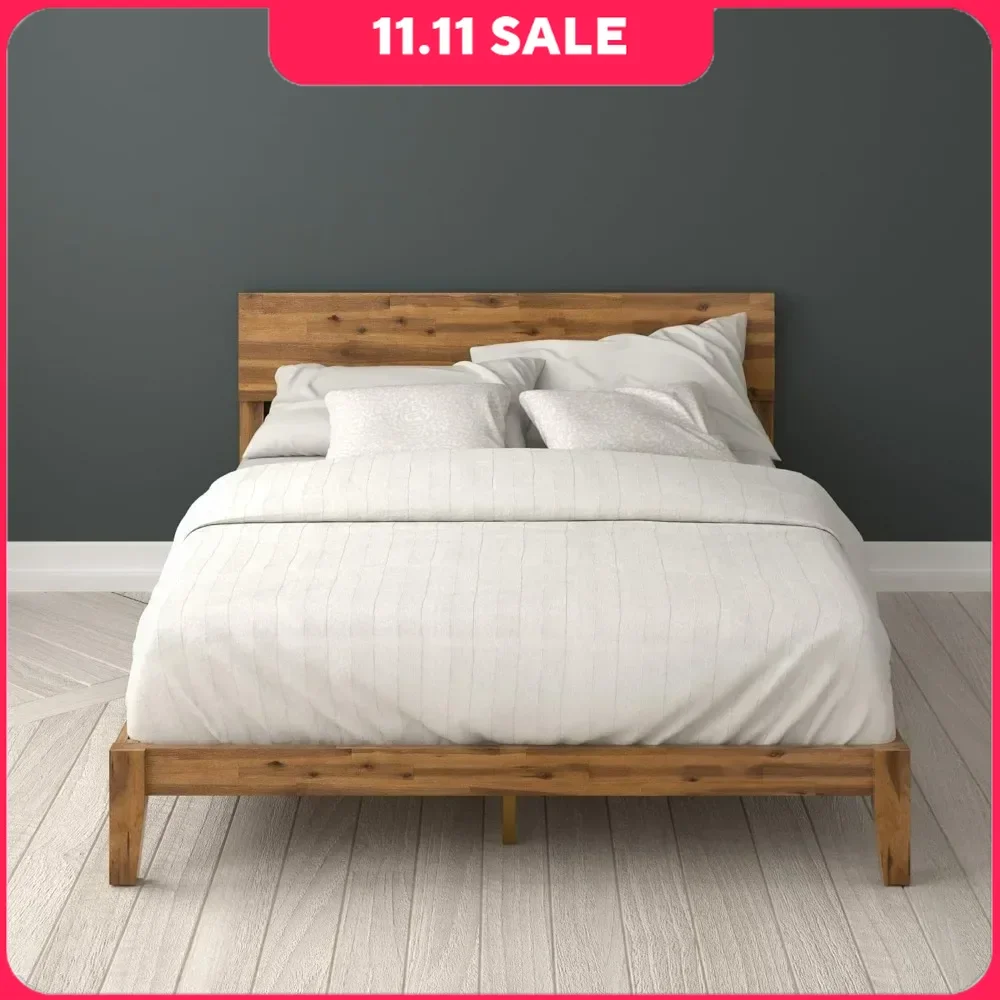 Wood Platform Bed Frame / Solid Wood Foundation with Wood Slat Support / No Box Spring Needed / Easy Assembly