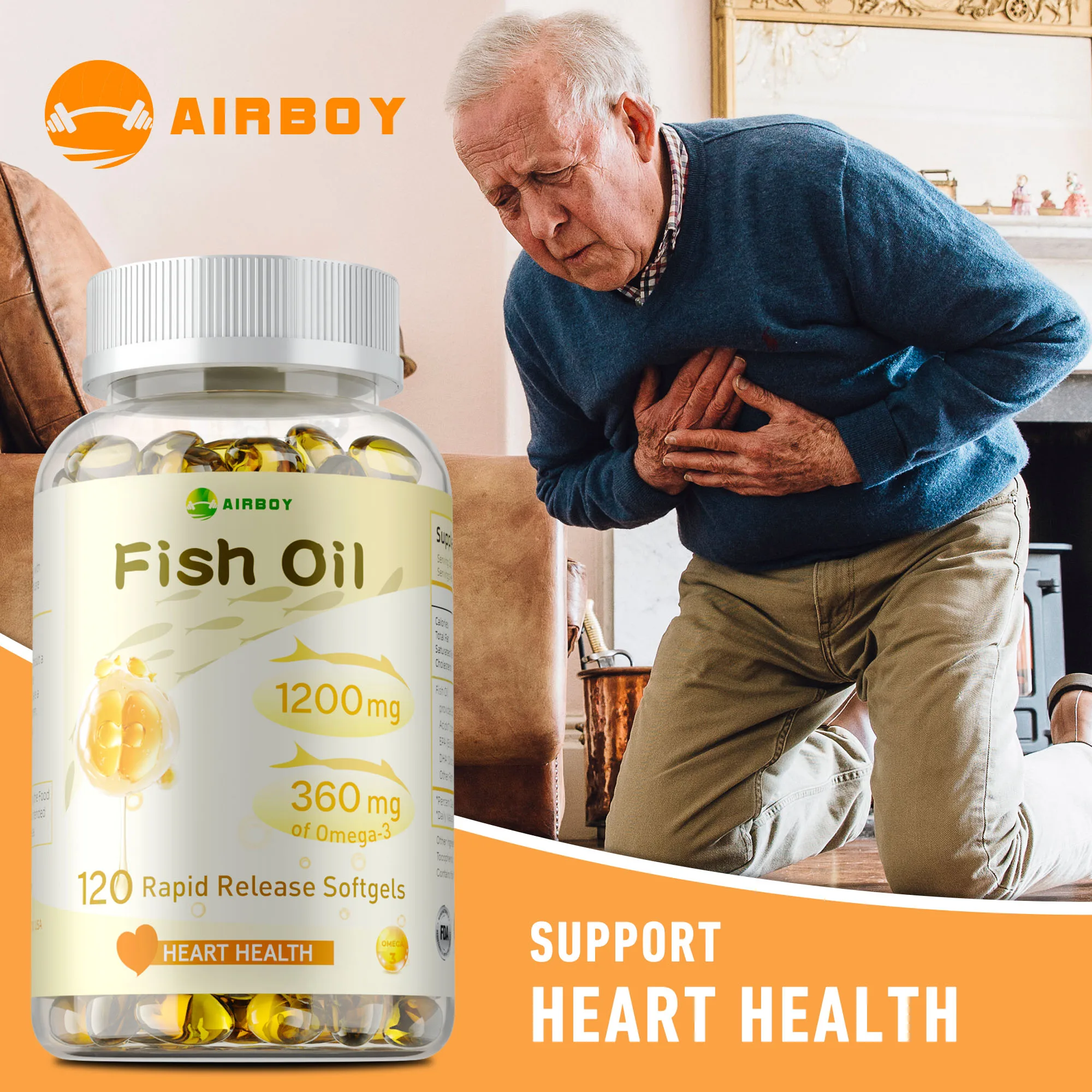 Fish Oil - Promotes Brain, Skin and Hair Health, Nervous System, Improve Mood, Reduce Stress, Improve Memory & Intelligence