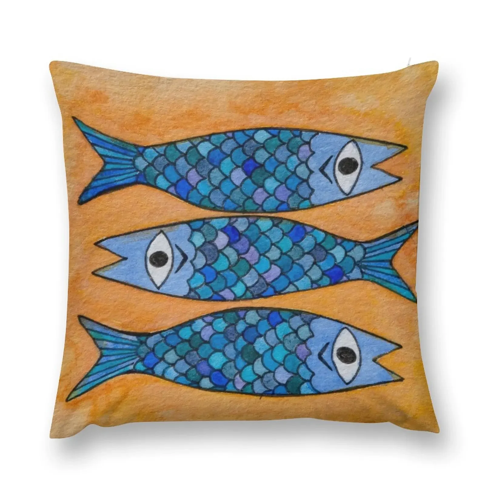 

Three blue sardines watercolor painting Throw Pillow Elastic Cover For Sofa luxury throw pillow covers pillow