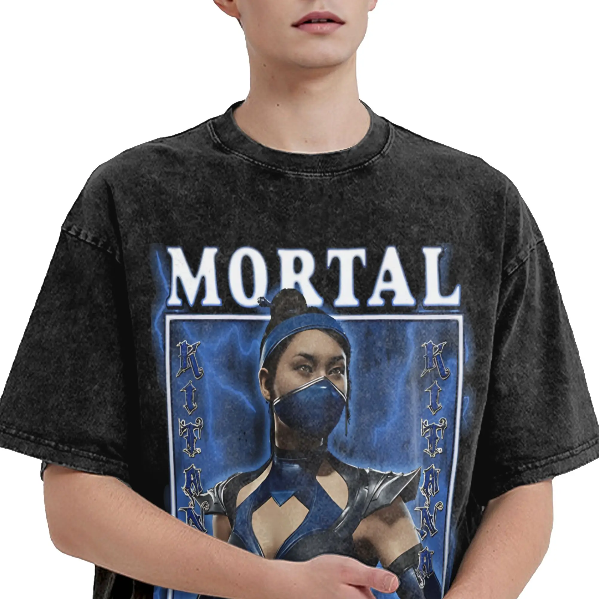 Harajuku Washed Shirt Kitana You Will Learn Respect Mortals Kombats Merch Cool T Shirt Oversize  Streetwear Short Sleeve