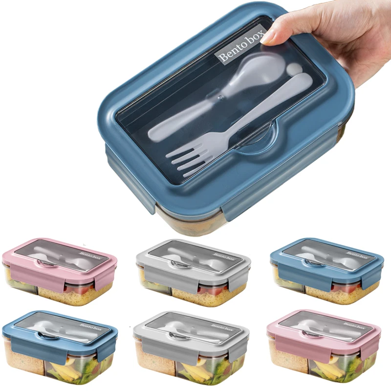 Lunch Box with Tableware for Office Workers Square Divided Microwave Oven Bento Box Leakproof Food Container for Camping Picnic