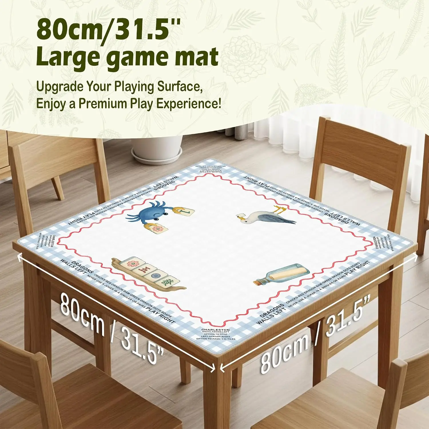 Large Blue White Plaid Mahjong Mat 31.5x31.5 Non Slip Noise Reduction Table Cover For Mahjong Card Poker Domino Board Games