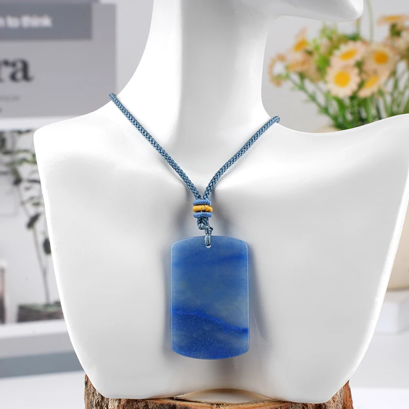 الأزرق افينتورين 25x40 مللي متر مربع حجر قلادة المنسوجة قلادة كريستال حُليات المجوهرات المرأة عيد الحب حفلة هدية صديق