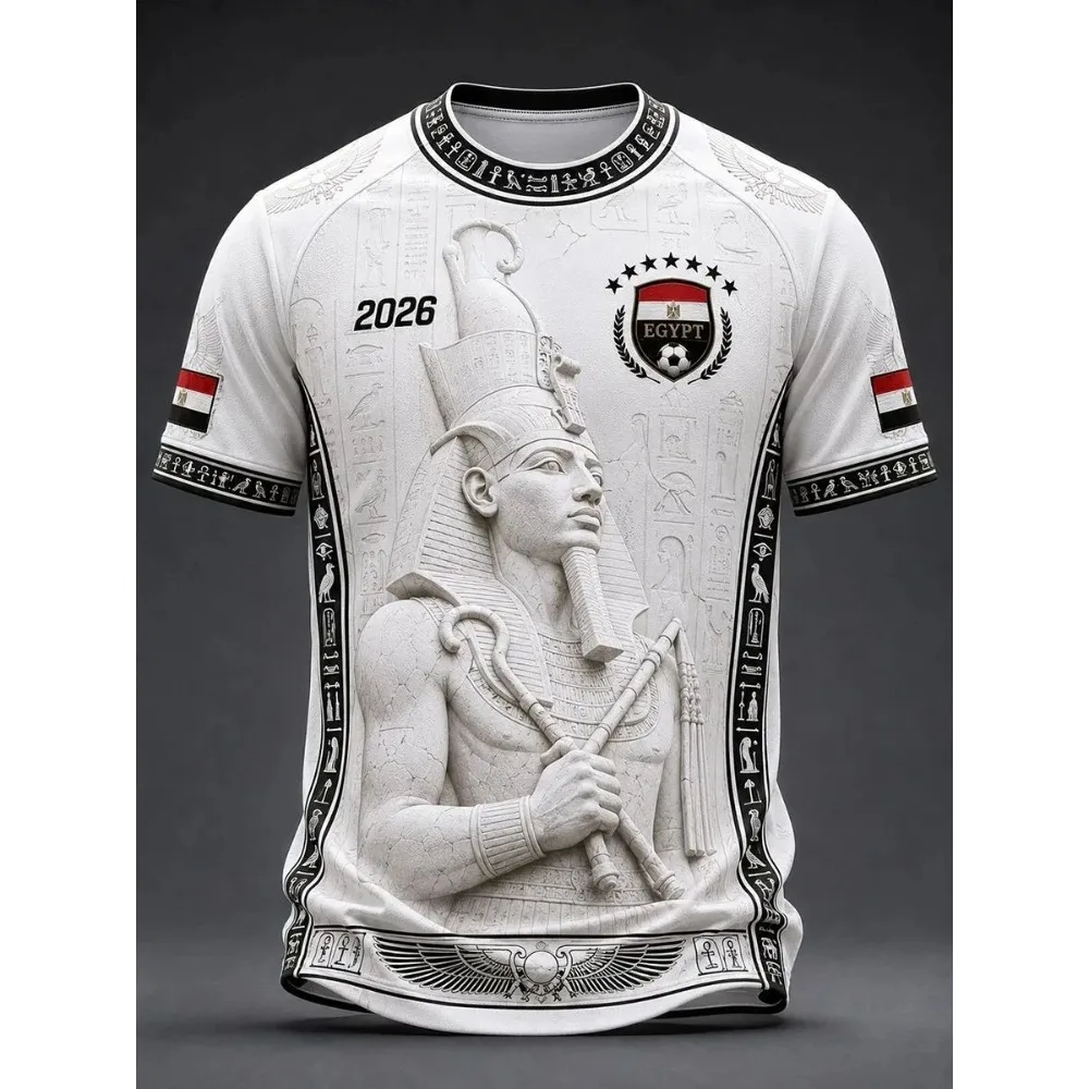 2026 Summer Egypt National Team Football Jersey 3D Printed Soccer Shirt T-Shirt Adorned with Egyptian Hieroglyphs and Wing