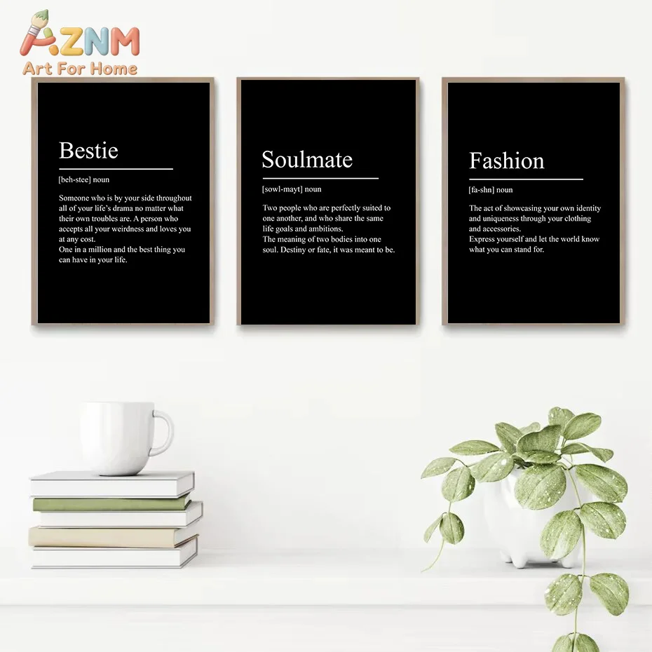 AZNM Minimalist Black Background Word Definition Canvas Wall Art Motivational Soulmate Success Family Text Print Unframed Canvas - view 3