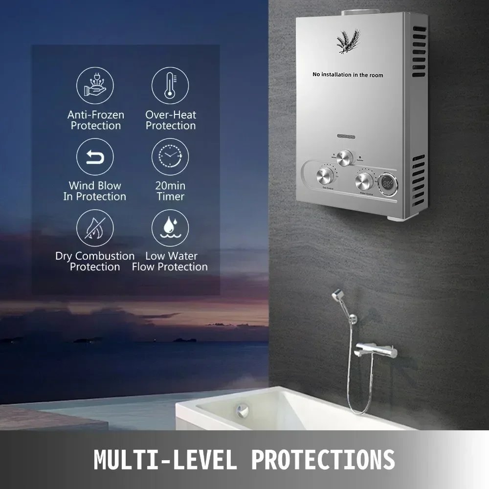 SIHAO LPG Water Heater 6L 8L 10L 12L 16L 18L Liquefied Petroleum Gas Water Heater Tankless Stainless Steel Boiler Outdoor view 3