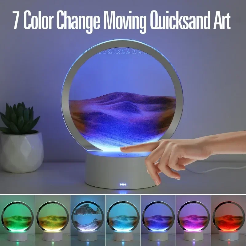 LED Sandscape Moving Sand Art ตารางโคมไฟ 7 สี USB Quicksand Night Light 3D นาฬิกาทรายโคมไฟข้างเตียง Office Home Decor ของขวัญ