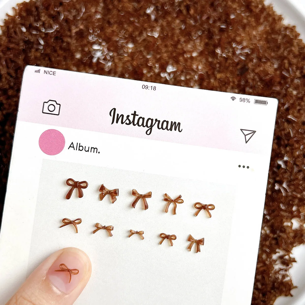 60 pçs criativo translúcido onda laço decorações da arte do prego fosco marrom colorido bowknots série outono inverno encantos do prego diy