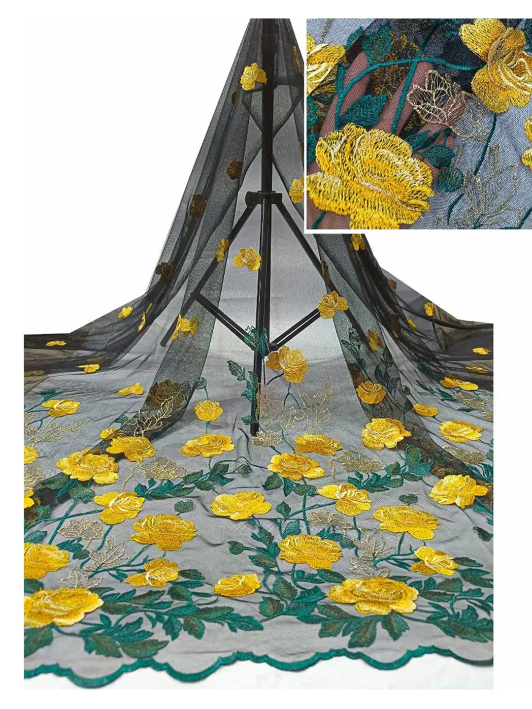 

(5yards/pc) High quality French net lace with vivid flowers embroidery yellow green flowers African tulle lace for dress FSF004