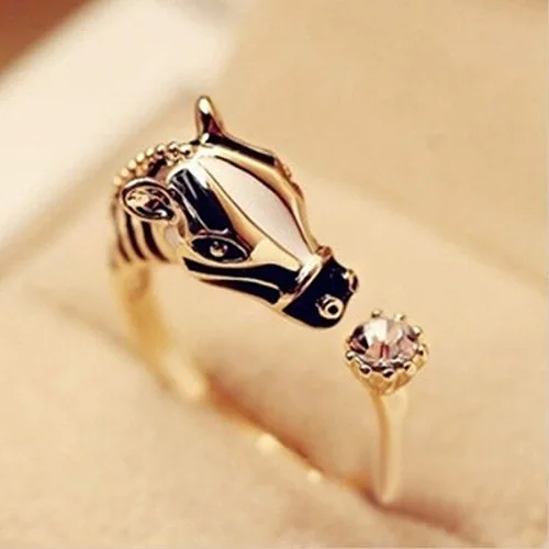 Lindo caballo femenino abierto Color dorado anillos de animales de boda promesa joyería de compromiso ajustable para mujeres