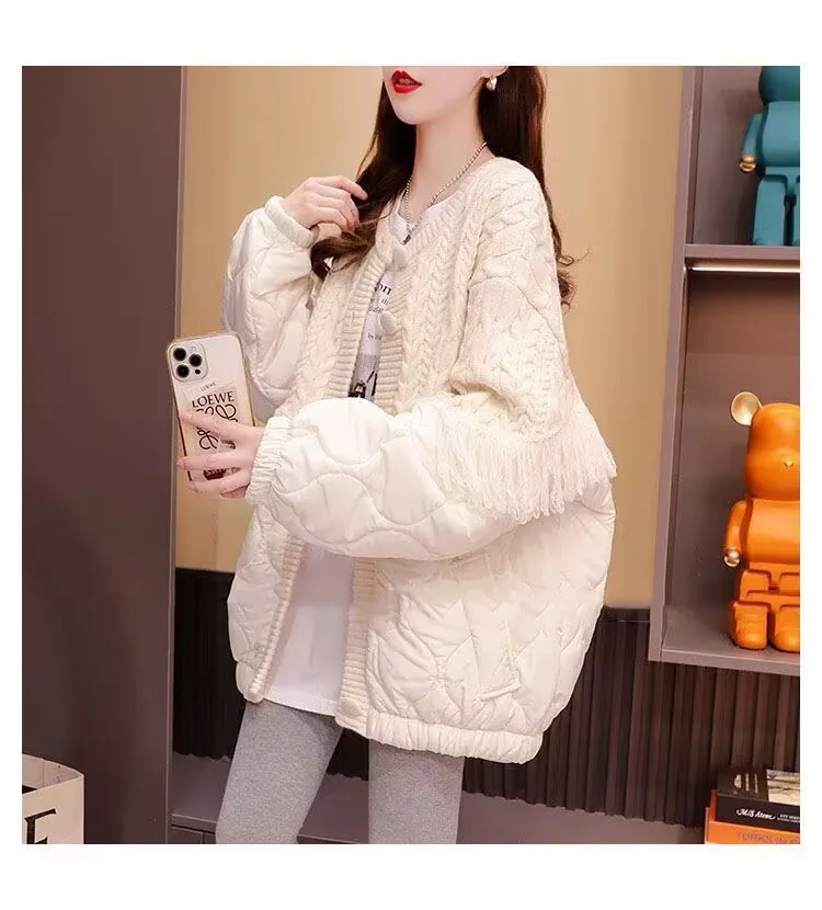 

Womens Tassel Sweater Patchwork Cotton Coat