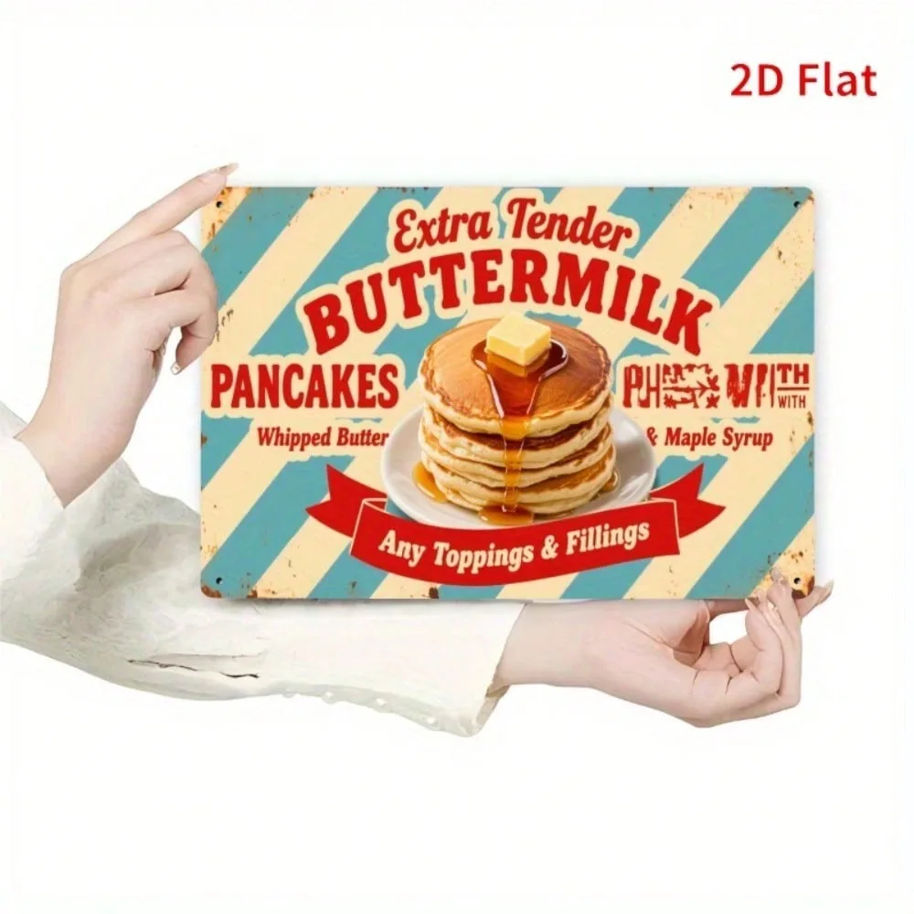 

Vintage Metal Sign Pancakes Wall Art 2D Retro Diner Decor 7.8x11.8 Inch