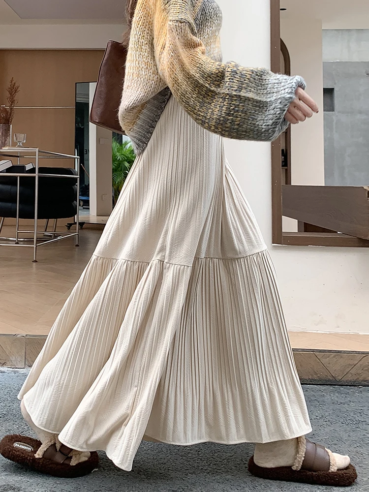 

Плиссированная полуюбка для женщин на осень и зиму 2023 года, новая утягивающая повседневная универсальная длинная юбка-зонтик с высокой талией А-силуэта