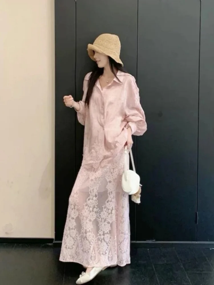 

Korean Sweet Sle Women's Sun Protection Anti-Aging irt Beautiful Two-Piece Set Spring New Lace f Skirt Casual Faion