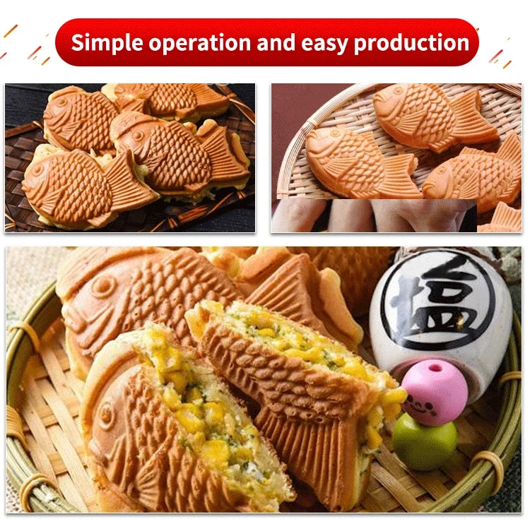 Machine Fish Shaped Waffle Machine Fish Cake Maker 2 Plates Fish Red Bean Waffle Machine Non-stick LPG Gas 6pcs*2