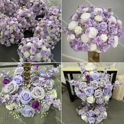 Purple Floral Row Table Centerpiece Ball Wedding Banquet Flower Strips Arrangement Event Stage Backdrop Arch Home Party Decor