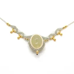 Handmade Rope Braided Macrame Pendant Necklace For Women Natural Prehnite Stone Oval Weave Adjustable Chain Necklace Jewelry