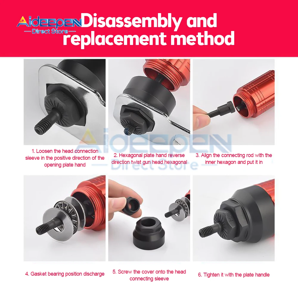 Electric Rivet Gun Removable Electric M3~M8 Rivet Nut Tool Adapter Insert Nut Pull Riveting Tool for Electric Drill/Hand Wrench