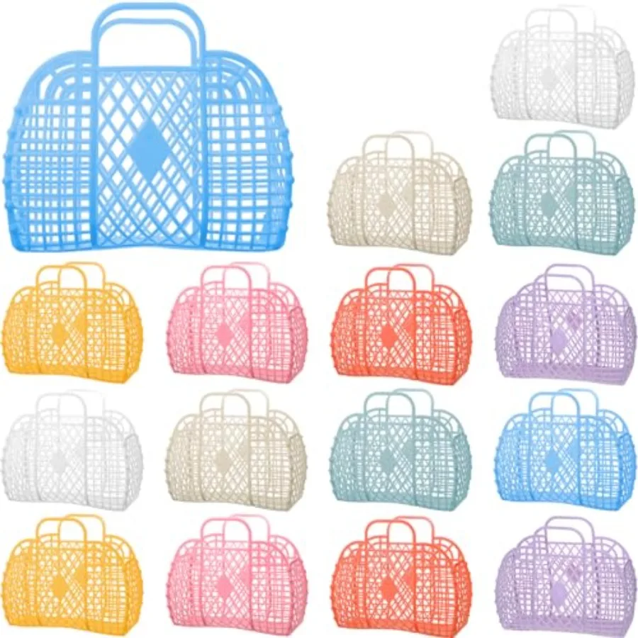 

16 Pcs Girls Jelly Purse Bags Easter Basket Reusable Jelly Beach Bag Plastic Beach Tote Gift Basket for Kid Girl