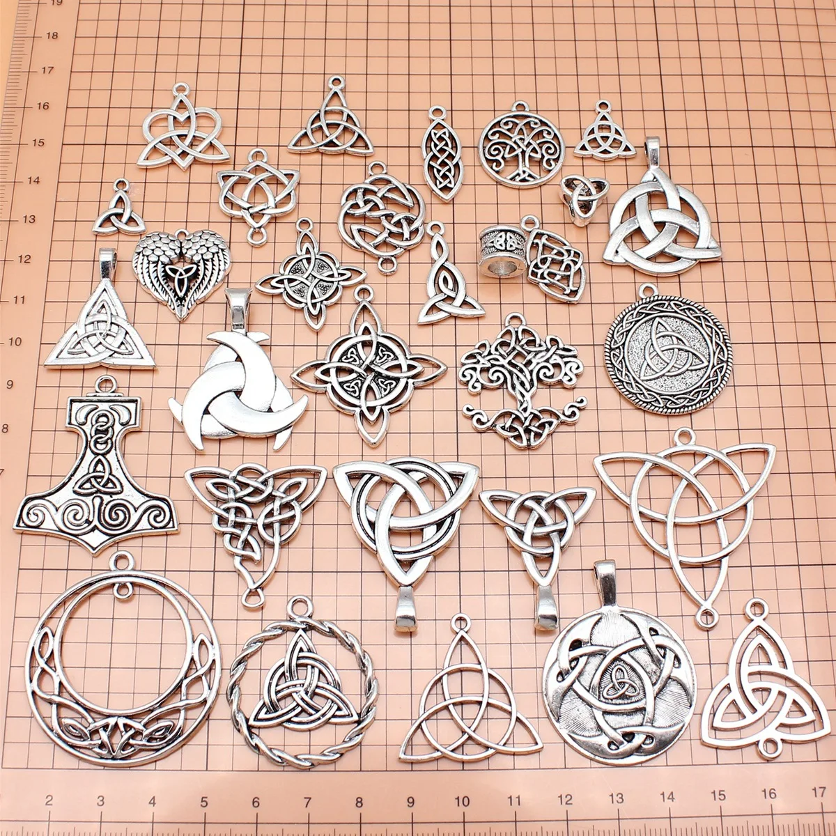 30pcs Mix Celtic Knot Triangular Antique Silve Viking Charms for Necklaces Earrings DIY Accessory Making