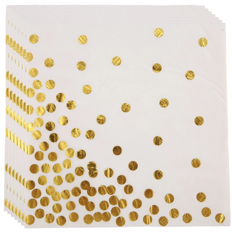 Gold Dot Cocktail Napkins (50 Pack)3-Ply Paper Napkins With Gold Foil Polka Dots Perfect For Birthday Party, Baby Shower, Bridal