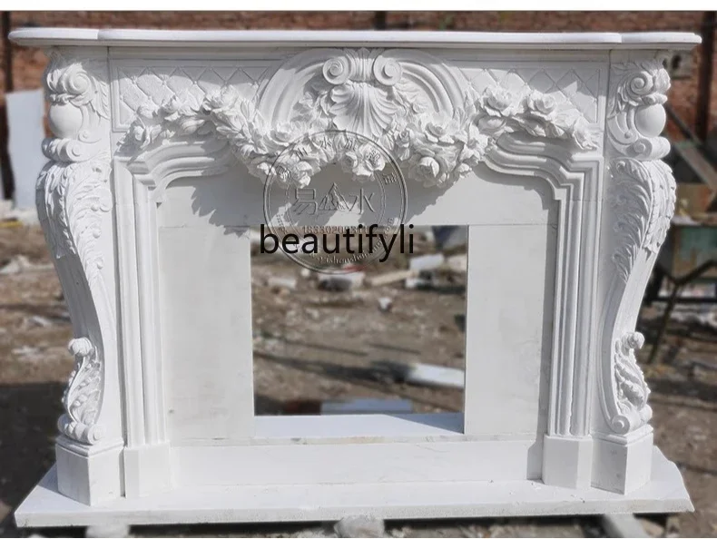 

a13 Marble mantel French light luxury European cabinet villa hall heating ornament background wall decoration