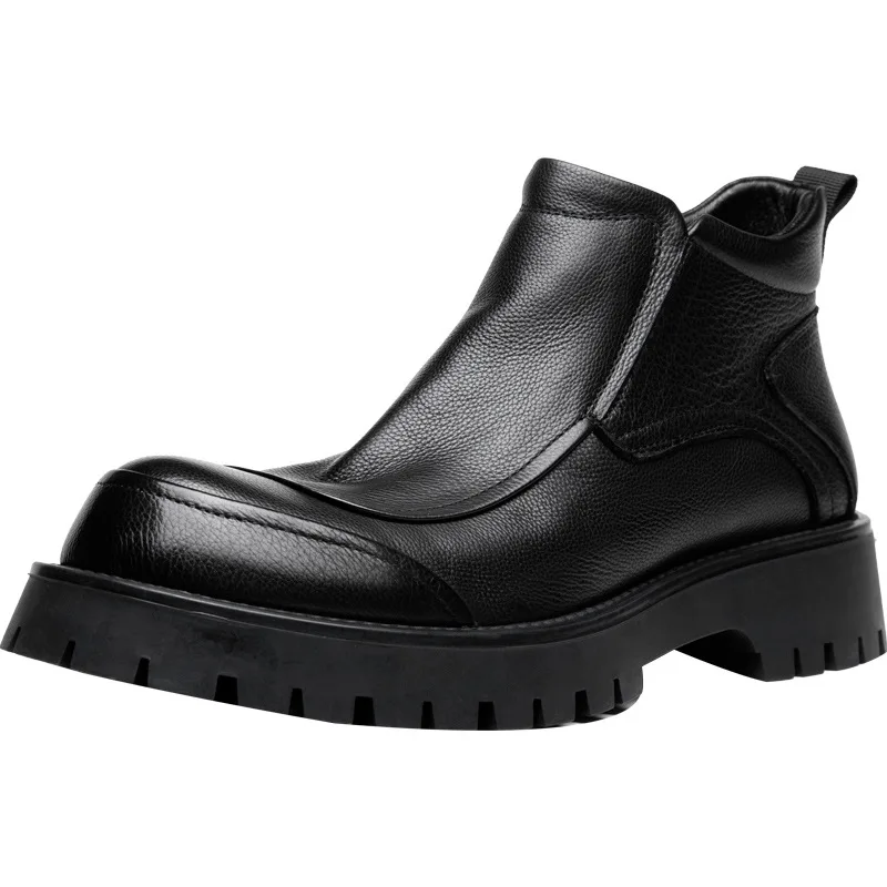 جديد عصري الخريف الشتاء الجلود الأعمال أحذية رجالية أحذية جلدية حقيقية #5