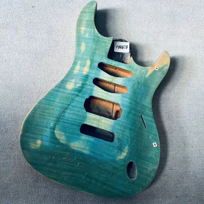 HB878 Blue Flamed Maple Guitar Body for Electric Guitar Replace and DIY SSH Pickups Custom Tremolo with Paints Damages