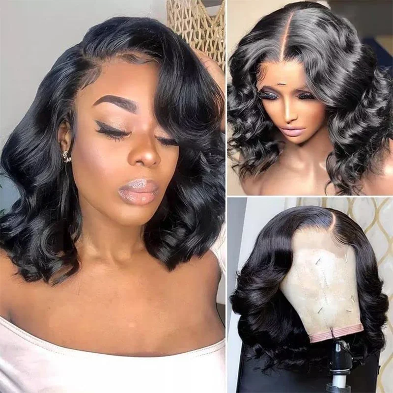 

Short Bob 13x4 Lace Front Wigs Natural Body Wave 150% Density 100% human hair 13x6 Lace Front Wigs For Black Women