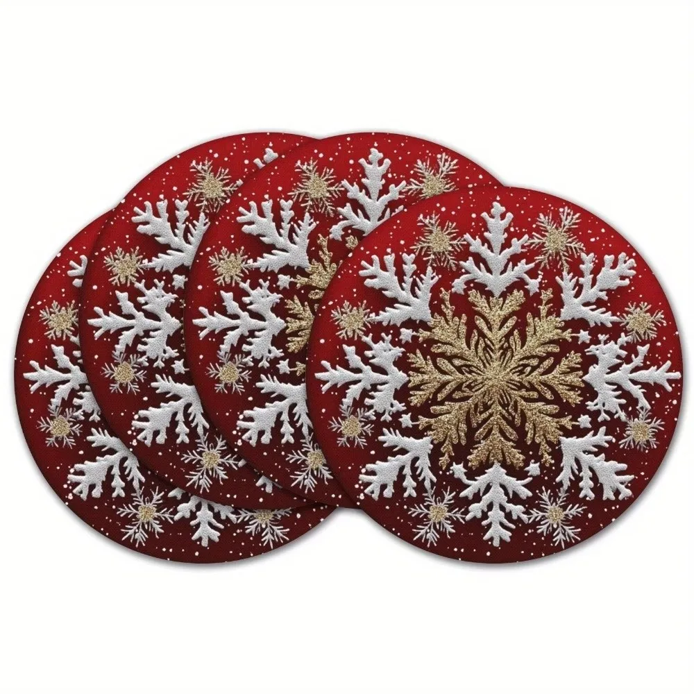 Durable Round Christmas Placemat Santa Claus snowflakes Anti-slip Table Mats Heat Resistant 38cm Christmas Decor Tablecloth