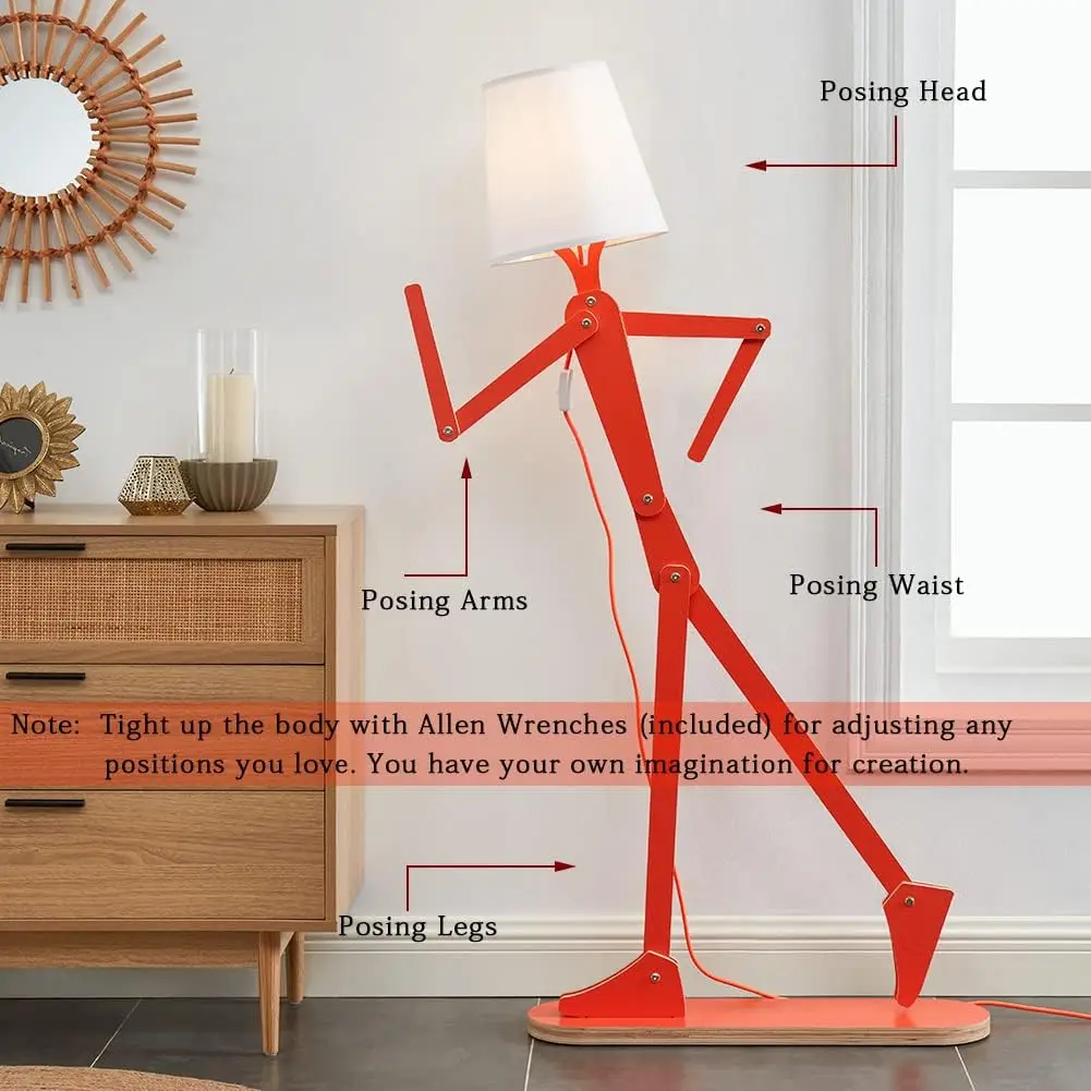 Cool Tall Wood Floor Lamp Corner Reading LED Bulb Included, Orange | Unique Design, Bedroom, Living Room, Office, Kids Bedside,
