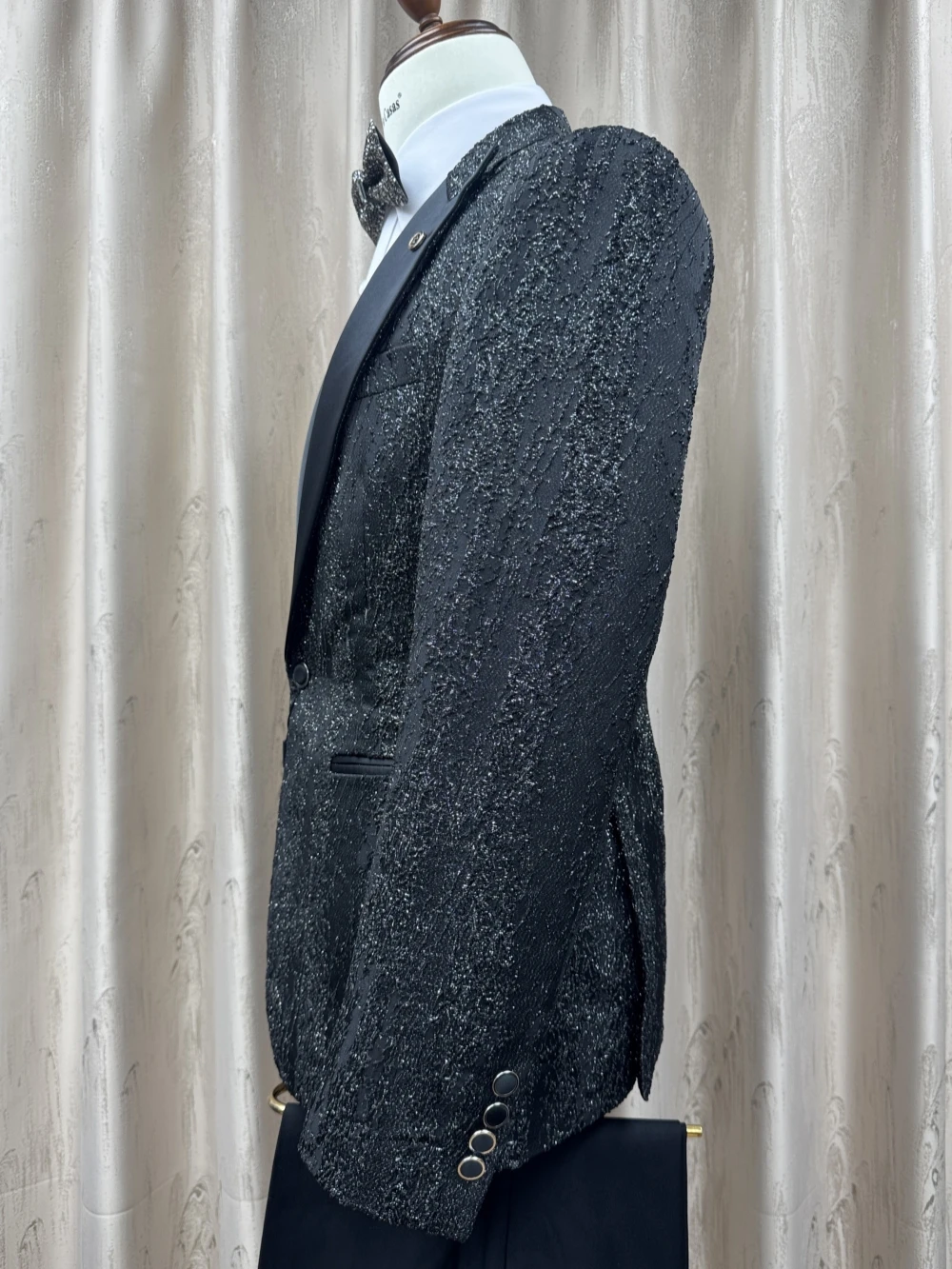 글리터 고급 남성 정장 3피스 댄스웨어 우아한 피크 라펠 수트 세트 남성 비즈니스 파티 의상 S-3XL